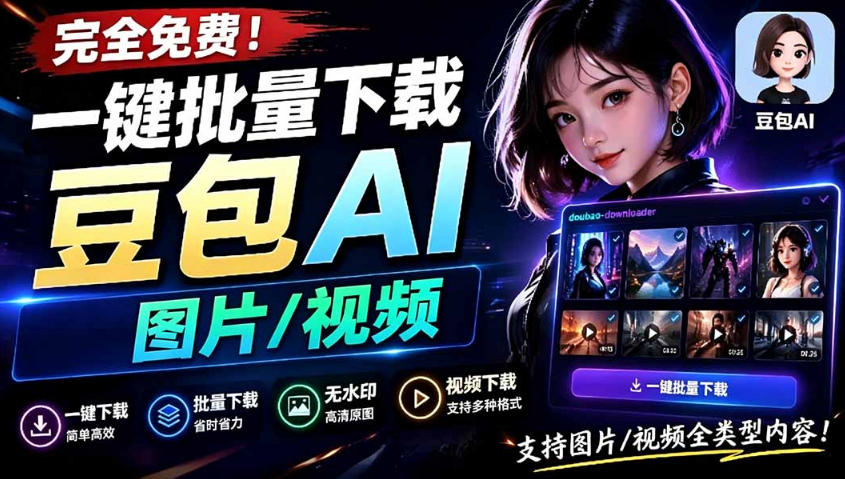 Github最新发布！一键批量下载豆包AI无水印图片/视频，简单易用，自动解析提示词-爱搭资源网