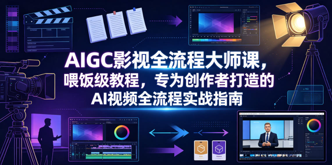 AIGC影视全流程大师课，喂饭级教程，专为创作者打造的AI视频全流程实战指南-爱搭资源网