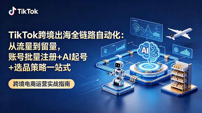 TikTok跨境出海全链路自动化：从流量到留量，账号批量注册+AI起号+选品策略一站式-爱搭资源网