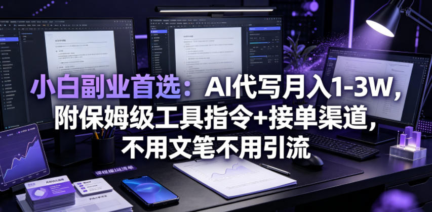 小白副业首选：AI代写月入1-3W，附保姆级工具指令+接单渠道，不用文笔不用引流【揭秘】-爱搭资源网