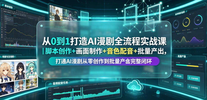 从0到1打造AI漫剧全流程实战课｜脚本创作+画面制作+音色配音+批量产出，打通AI漫剧从零创作到批量量产完整闭环-爱搭资源网