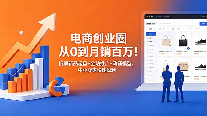 电商创业圈从0到月销百万!拆解新品起盘+全站推广+动销模型,中小卖家快速盈利-爱搭资源网