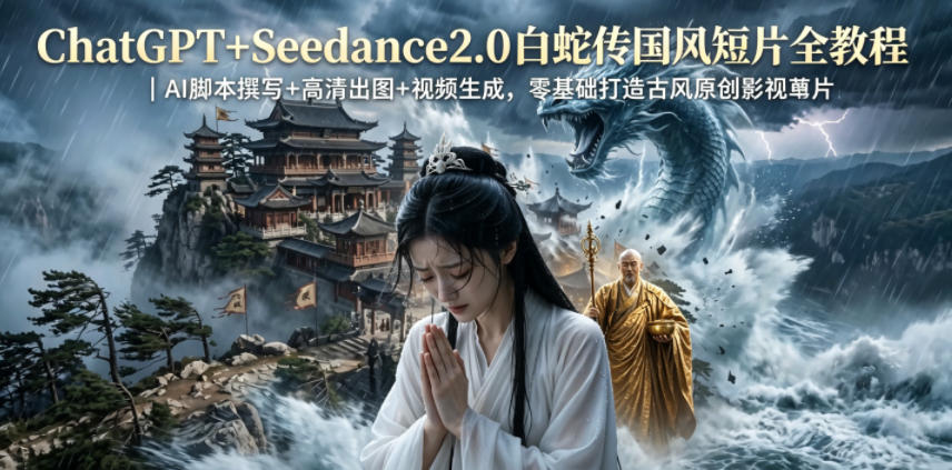 ChatGPT+Seedance2.0白蛇传国风短片全教程｜AI脚本撰写+高清出图+视频生成，零基础打造古风原创影视短片-爱搭资源网