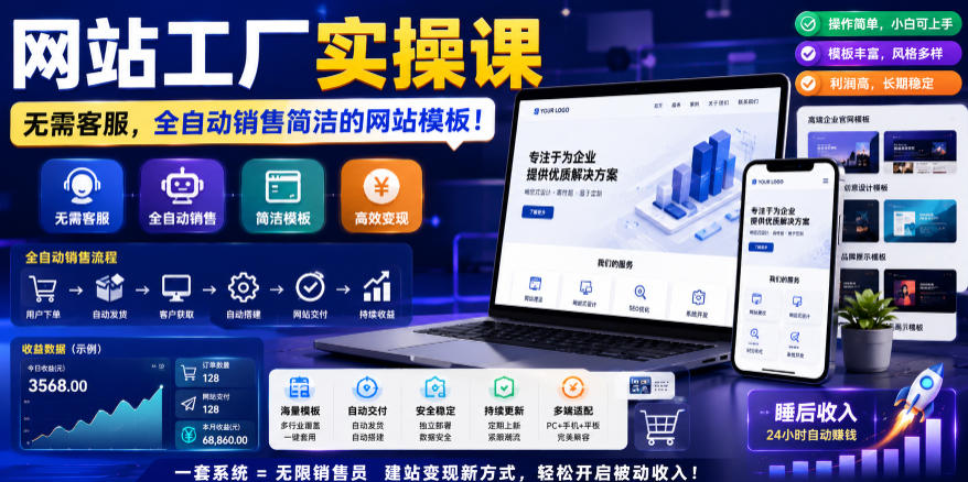 网站工厂实操课，无需客服，网站模板自动赚钱！【原创双语字幕】-爱搭资源网
