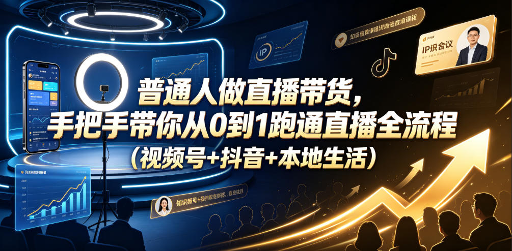 普通人做直播带货，手把手带你从0到1跑通直播全流程(视频号+抖音+本地生活)-爱搭资源网