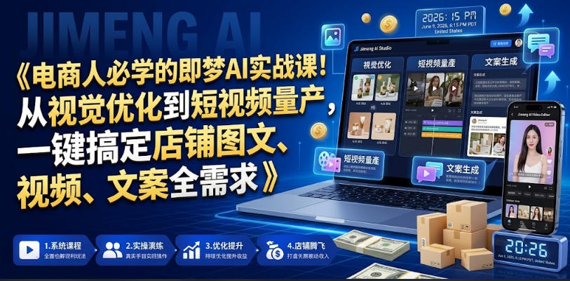 电商人必学的即梦AI实战课！从视觉优化到短视频量产，一键搞定店铺图文、视频、文案全需求-爱搭资源网