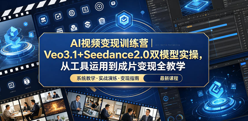 AI视频变现训练营｜Veo3.1+Seedance2.0双模型实操，从工具运用到成片变现全教学-爱搭资源网