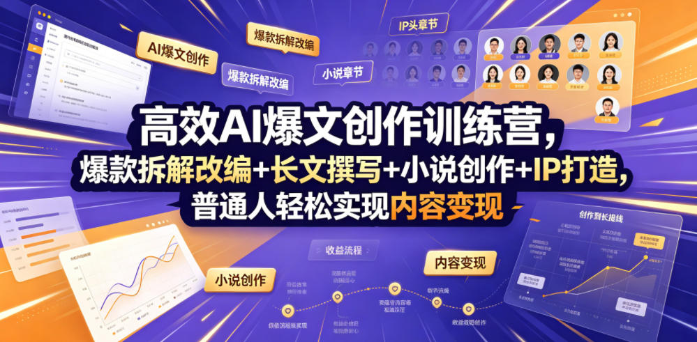 高效AI爆文创作训练营，爆款拆解改编+长文撰写+小说创作+IP打造，普通人轻松实现内容变现-爱搭资源网