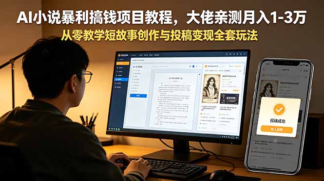 AI小说暴利搞钱项目教程，大佬亲测月入1-3万，从零教学短故事创作与投稿变现全套玩法-爱搭资源网