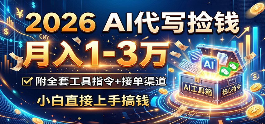 2026 AI代写捡钱，月入1-3万，附全套工具指令+接单渠道，小白直接上手搞钱-爱搭资源网