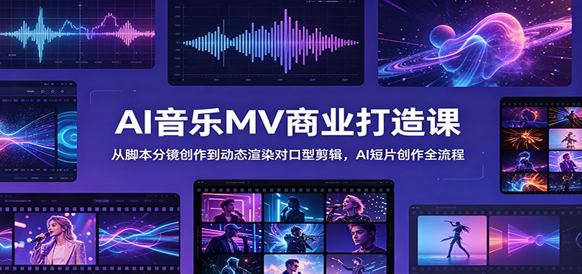 AI音乐MV商业打造课：从脚本分镜创作到动态渲染对口型剪辑，AI短片创作全流程-爱搭资源网