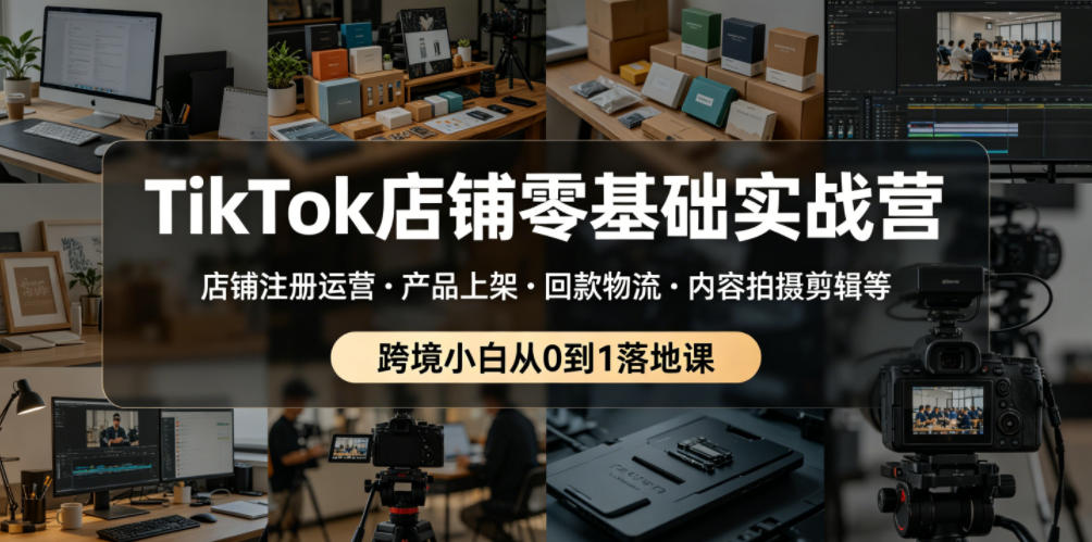 TikTok店铺零基础实战营，店铺注册运营・产品上架・回款物流・内容拍摄剪辑等 ，跨境小白从0到1落地课-爱搭资源网