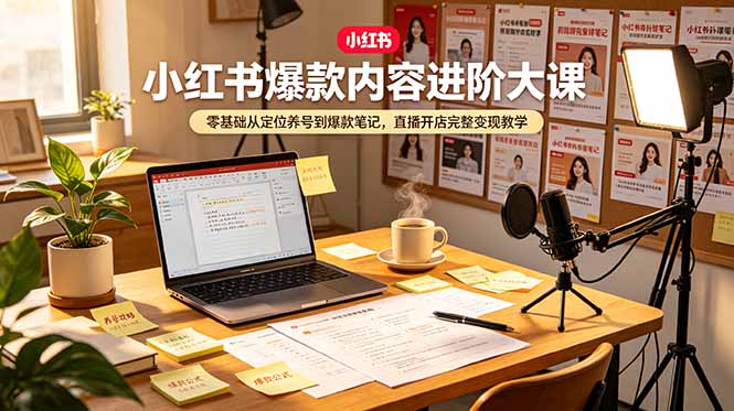小红书爆款内容进阶大课，零基础从定位养号到爆款笔记，直播开店完整变现教学-爱搭资源网