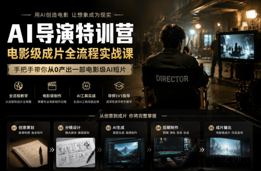 AI导演特训营，电影级成片全流程实战课，手把手带你从0产出一部电影级AI短片-爱搭资源网
