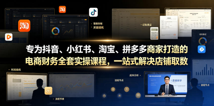 专为抖音、小红书、淘宝、拼多多商家打造的电商财务全套实操课程,一站式解决店铺取数、记账、报税全流程难题-爱搭资源网