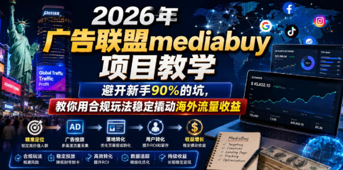 2026年老董賺美刀广告联盟mediabuy项目教学,避开新手90%的坑,教你用合规玩法稳定撬动海外流量收益-爱搭资源网