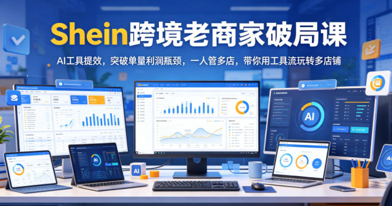 Shein跨境老商家破局课，AI工具提效，突破单量利润瓶颈，一人管多店，带你用工具流玩转多店铺-爱搭资源网