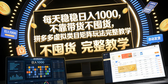 每天稳稳日入1000,不靠带货不囤货,拼多多虚拟类目矩阵玩法完整教学【揭秘】-爱搭资源网