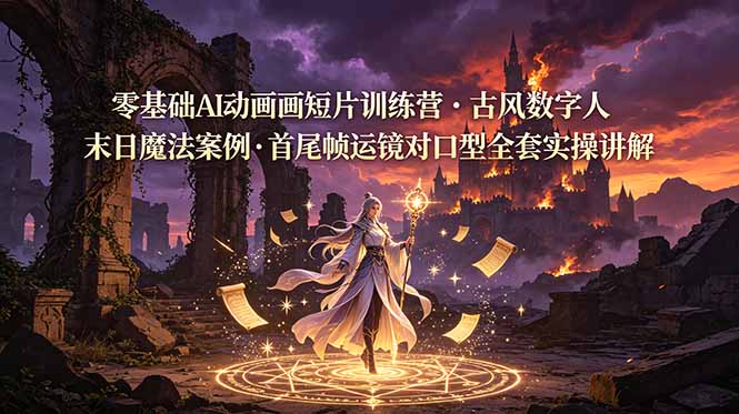 零基础AI动画短片训练营，古风数字人末日魔法案例，首尾帧运镜对口型全套实操讲解-爱搭资源网