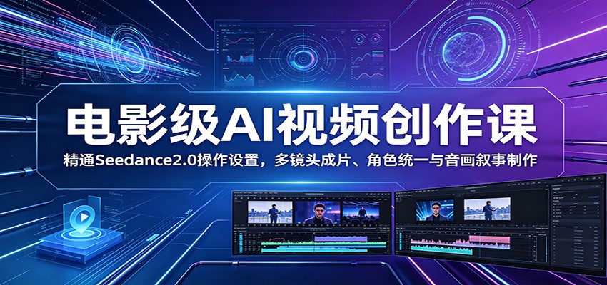 电影级AI视频创作课：精通Seedance2.0操作设置，多镜头成片、角色统一与音画叙事制作-爱搭资源网