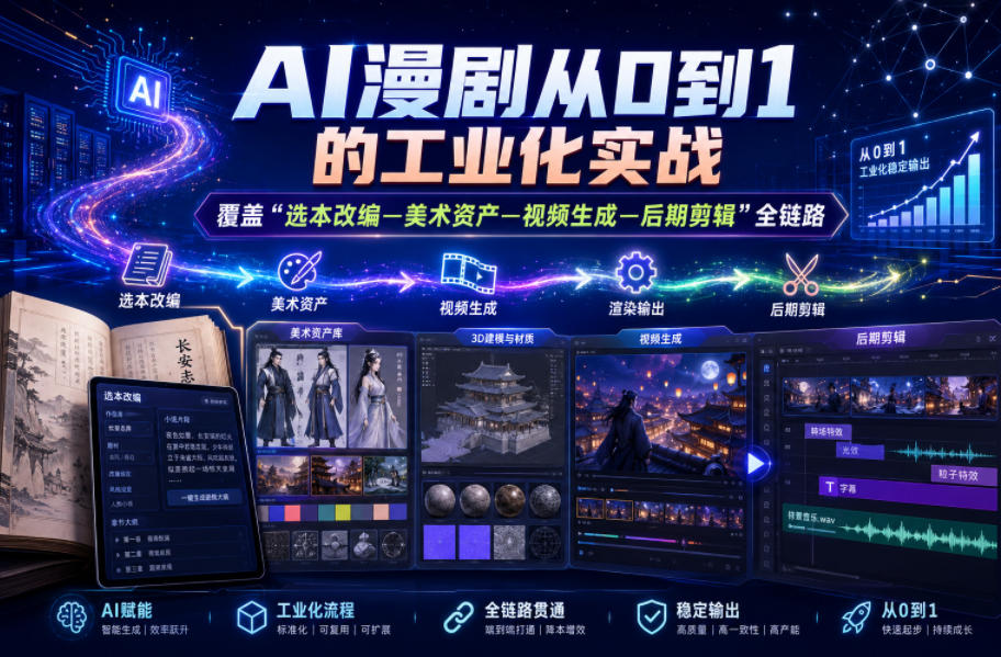 AI漫剧从0到1的工业化实战，覆盖“选本改编—美术资产—视频生成—后期剪辑”全链路(更新6月)-爱搭资源网