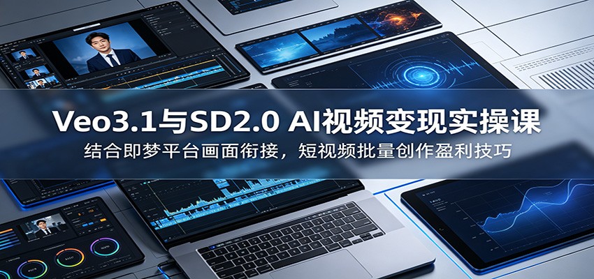 Veo3.1与SD2.0 AI视频变现实操课课：结合即梦平台画面衔接，短视频批量创作盈利技巧-爱搭资源网