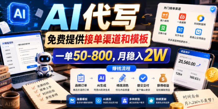 AI代写，免费提供接单渠道和模板，一单50-800，月稳入2W【揭秘】-爱搭资源网
