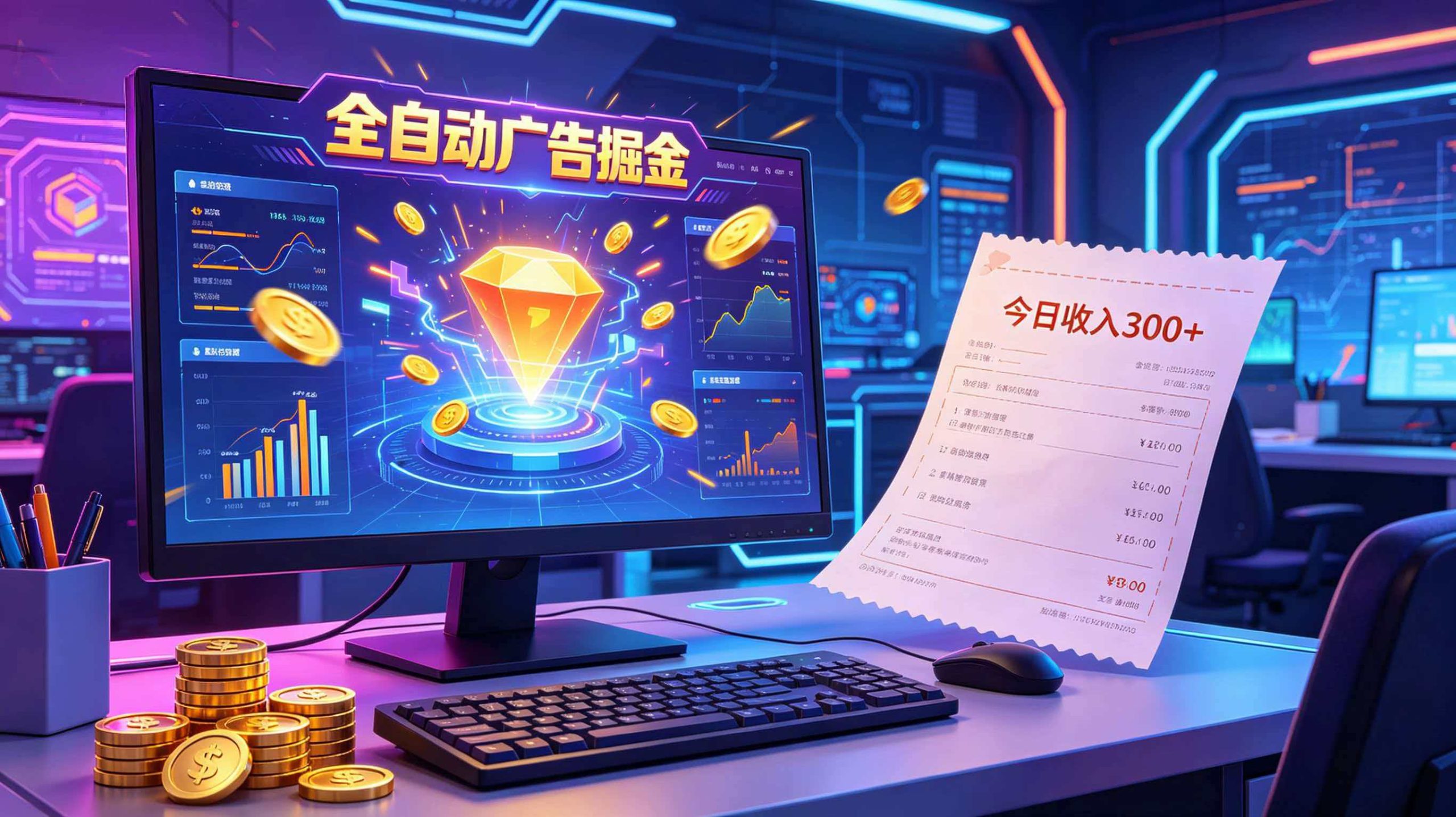 全自动广告掘金，日入300+。全程Ai自动化运行，解放双手，时间自由。收益稳定-爱搭资源网