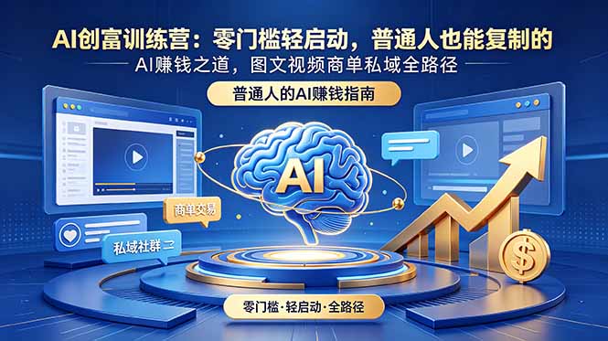 AI创富训练营：零门槛轻启动，普通人也能复制的AI赚钱之道，图文视频商单私域全路径-爱搭资源网