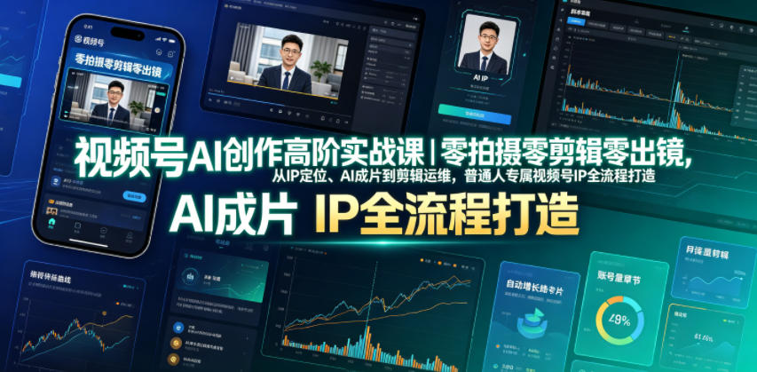 视频号AI创作高阶实战课｜零拍摄零剪辑零出镜，从IP定位、AI成片到剪辑运维，普通人专属视频号IP全流程打造-爱搭资源网