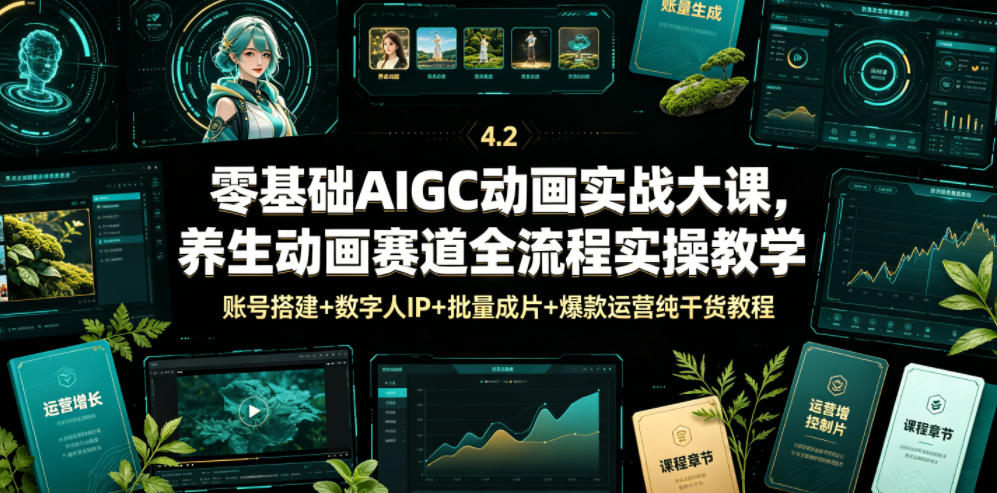 零基础AIGC动画实战大课，养生动画赛道全流程实操教学，账号搭建+数字人IP+批量成片+爆款运营纯干货教程-爱搭资源网