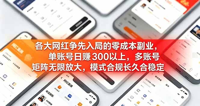 各大网红争先入局的零成本副业,单账号日赚 300 以上,多号矩阵可放大,模式合规长久稳定!-爱搭资源网