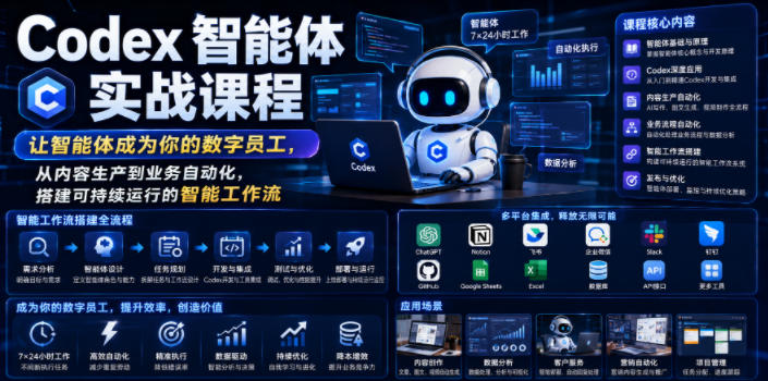 Codex智能体实战课程，让智能体成为你的数字员工，从内容生产到业务自动化，搭建可持续运行的智能工作流-爱搭资源网