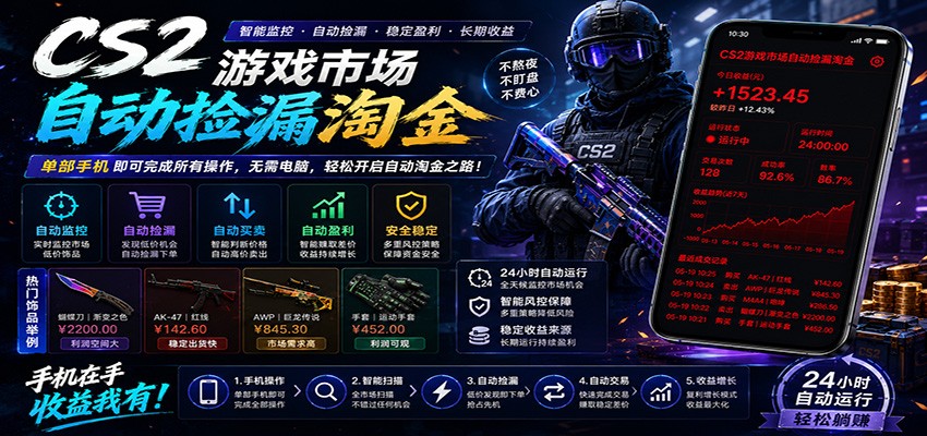 CSGO挂机捡漏项目通过利用游戏饰品交易机制，结合薄凉软件辅助捡漏，实现盈利-爱搭资源网