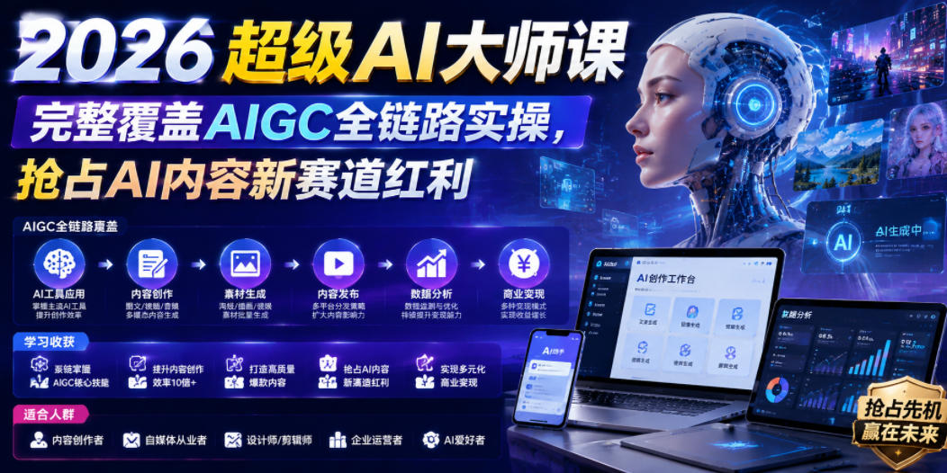 2026超级AI大师课，完整覆盖AIGC全链路实操，抢占AI内容新赛道红利-爱搭资源网