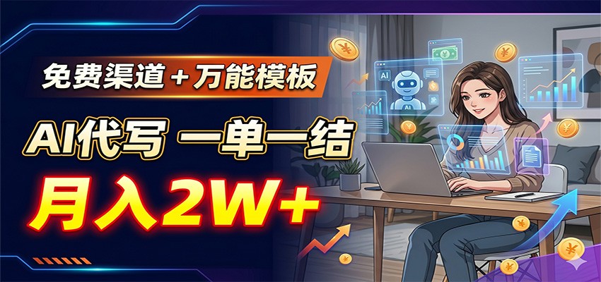 免费渠道+万能模板，AI代写一单一结，月入2W+-爱搭资源网