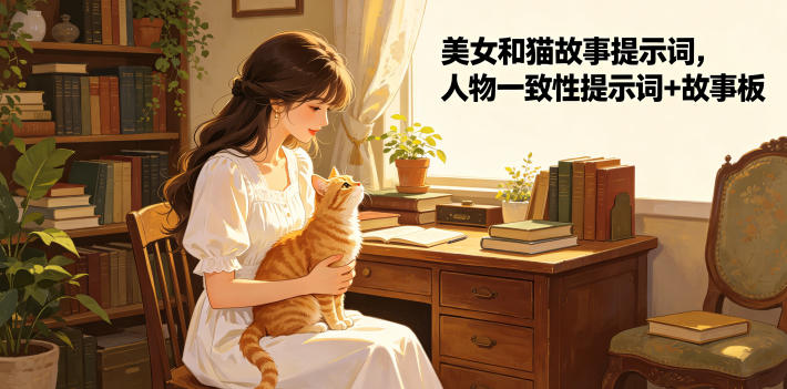 美女和猫故事提示词,人物一致性提示词+故事板-爱搭资源网
