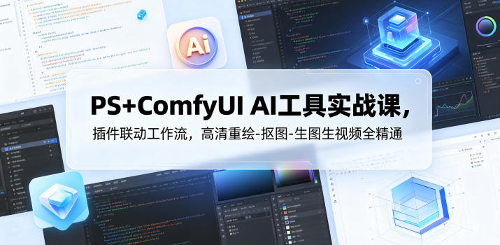 PS+ComfyUI AI工具实战课，插件联动工作流，高清重绘-抠图-生图生视频全精通-爱搭资源网