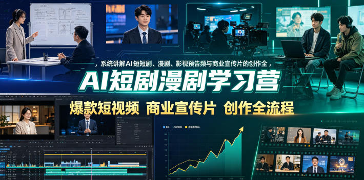 AI短剧漫剧学习营，系统讲解AI短剧、漫剧、影视预告片、爆款短视频与商业宣传片的创作全流程-爱搭资源网