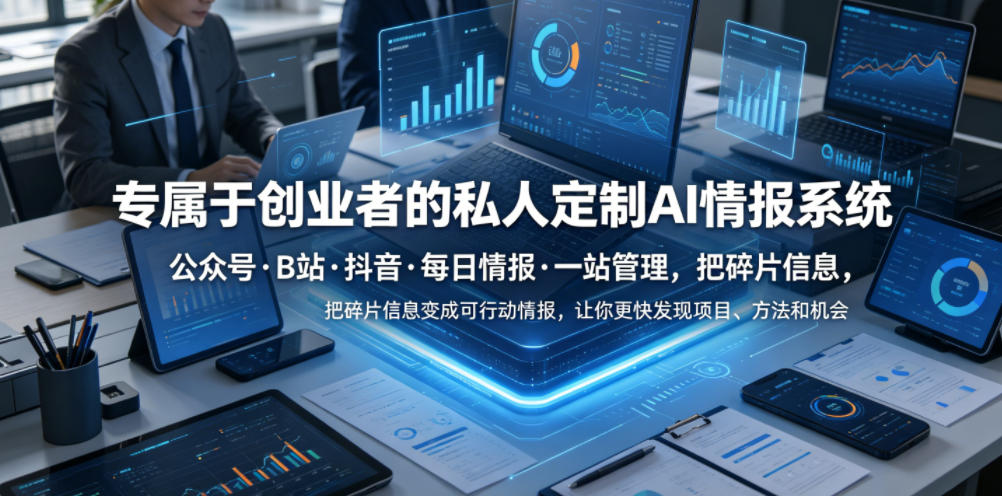 专属于创业者的私人定制AI情报系统，公众号·B站·抖音·每日情报·一站管理，把碎片信息变成可行动情报，让你更快发现项目、方法和机会-爱搭资源网