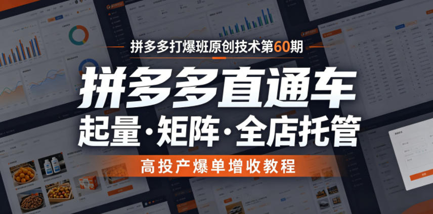 拼多多打爆班原创技术第60期,拼多多直通车,起量・矩阵・全店托管,高投产爆单增收教程-爱搭资源网