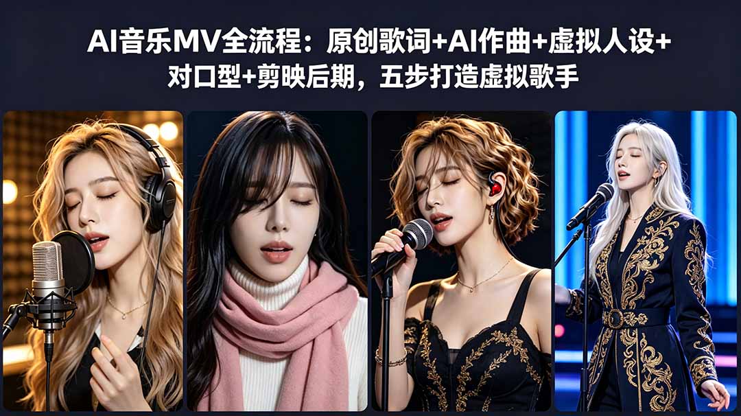 AI音乐MV全流程：原创歌词+AI作曲+虚拟人设+对口型+剪映后期，五步打造虚拟歌手-爱搭资源网