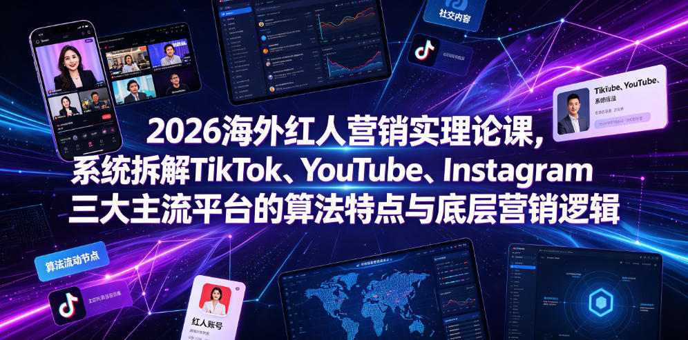 2026海外红人营销实理论课，系统拆解TikTok、YouTube、Instagram三大主流平台的算法特点与底层营销逻辑-爱搭资源网