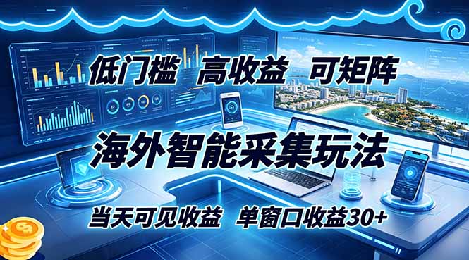 海外智能采集玩法,低门槛高单价可矩阵,当天可见收益,单窗口30+-爱搭资源网