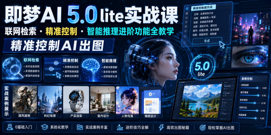 即梦AI 5.0 lite实战课，联网检索・精准控制・智能推理进阶功能全教学，精准控制AI出图-爱搭资源网