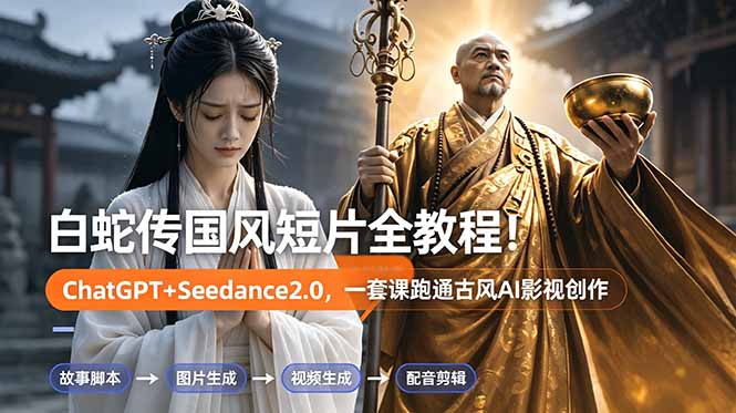 白蛇传-国风短片全教程！ChatGPT+Seedance2.0，一套课跑通古风AI影视创作-爱搭资源网