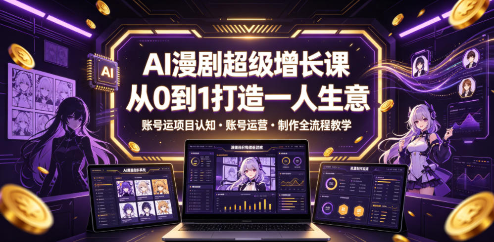 AI漫剧超级增长课，从0到1打造一人生意，项目认知・账号运营・制作全流程教学-爱搭资源网