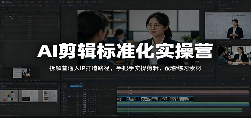 AI剪辑标准化实操营：拆解普通人IP打造路径，手把手实操剪辑，配套练习素材-爱搭资源网