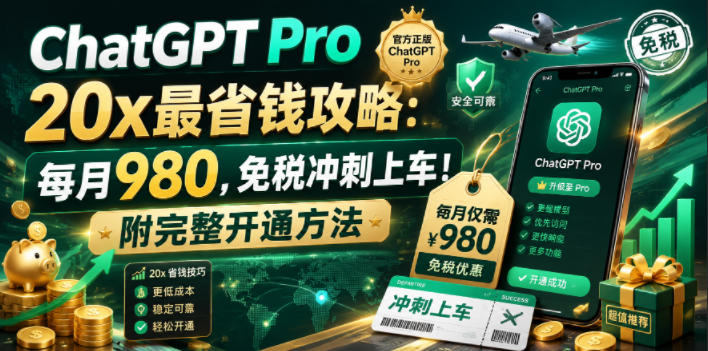 ChatGPT Pro 20x最省钱攻略：每月980，免税冲刺上车！附完整开通方法【文档】-爱搭资源网