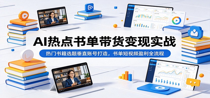 AI热点书单带货变现实战：热门书籍选题垂直账号打造，书单短视频盈利全流程-爱搭资源网